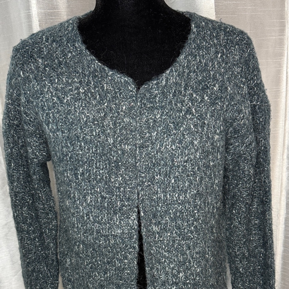 Morgan City Acrylic Open Cardigan Long Line Sweater Winter Green White Women’s M